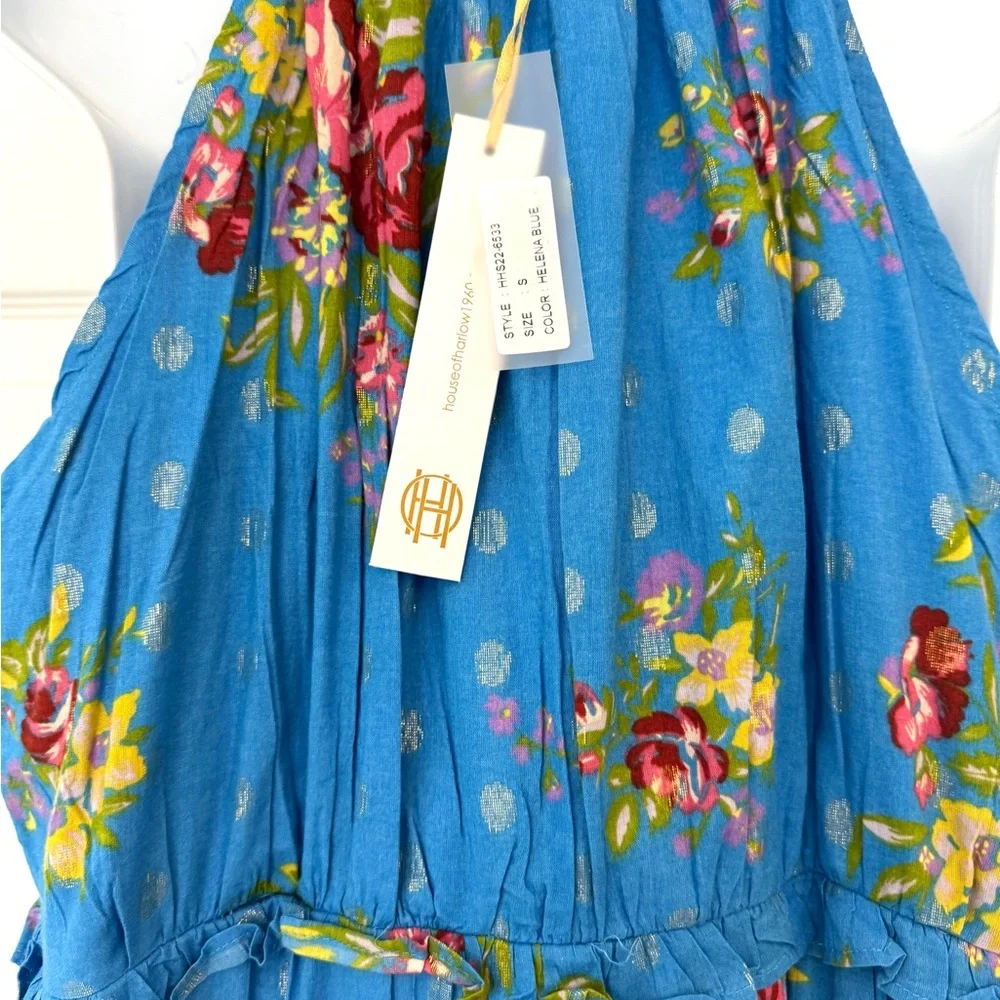 House of Harlow 1960 Helena Floral Maxi Dress Blue Multi Size S NWT Boho - Picture 6 of 6